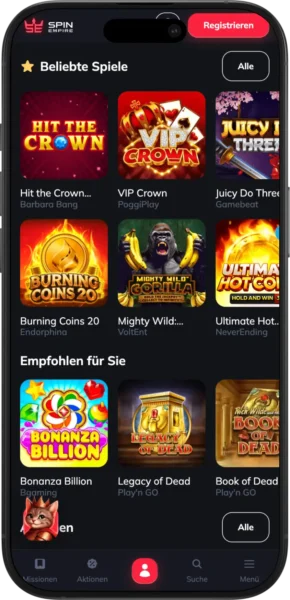Spin Empire Casino-Spiele-Seite